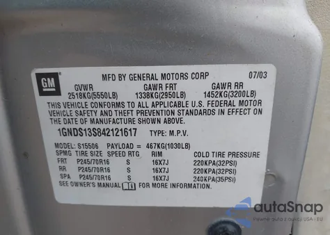 2004 Chevrolet Trailblazer Lt from USA, damaged, VIN 1GNDS13S842121617